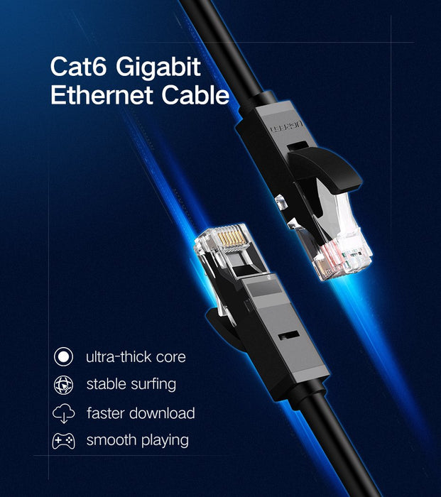Ugreen Ethernet CAT 6 LAN-kabel RJ45 Gold Plated, 5m, Round, Black
