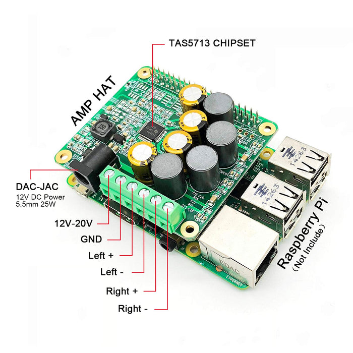 HiFi AMP HAT for Raspberry Pi TAS5713 25W Class-D Amplifier