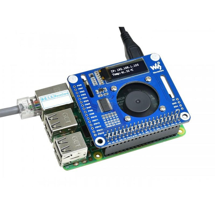 PWM Controlled PCA9685 Fan HAT for Raspberry Pi with Temperature Monitor Display