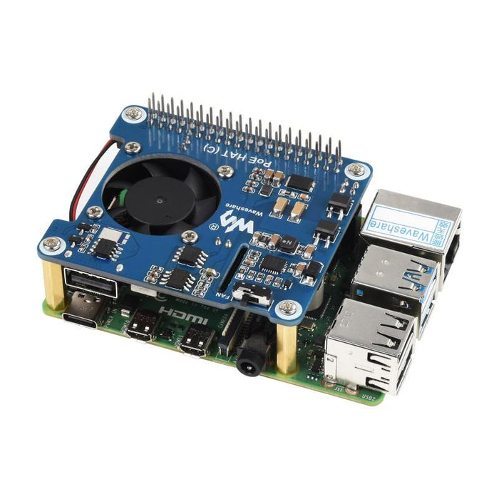 Waveshare PoE HAT (C) for Raspberry Pi 3B+ / 4B MP8676 802.3af at with Active Cooling Fan